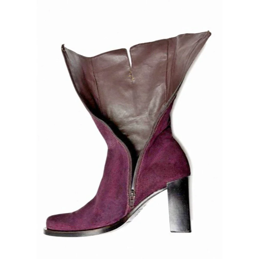 Banana Republic Mid Calf Suede Boots Vintage 1990's Re-Dyed Violet Purple